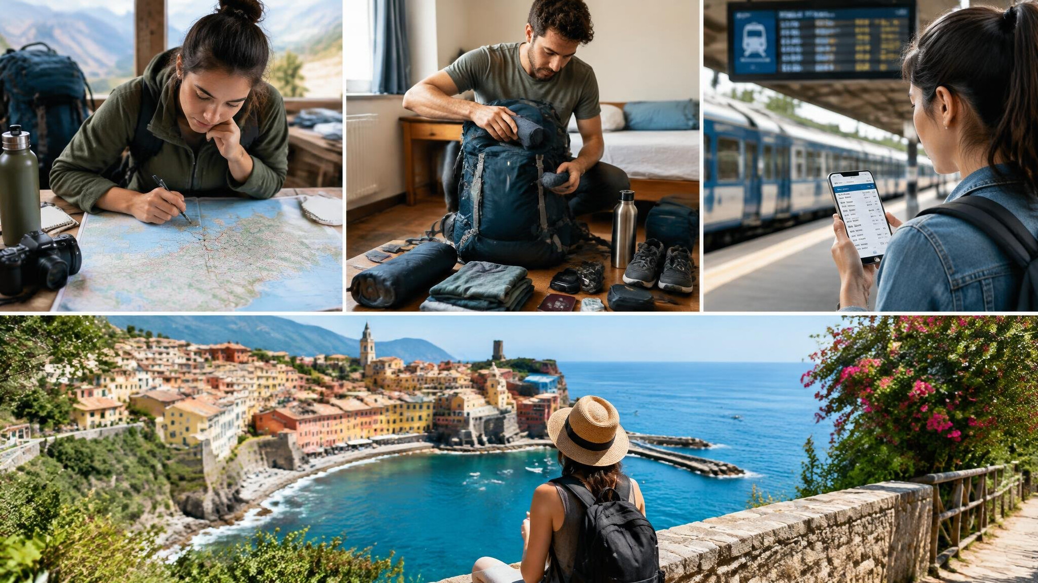 backpacker planning route on map
