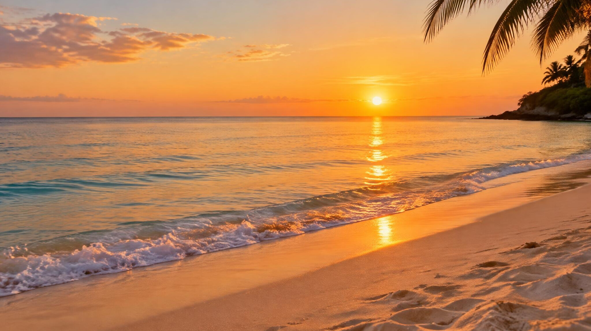 Sunset over a calm summer beach