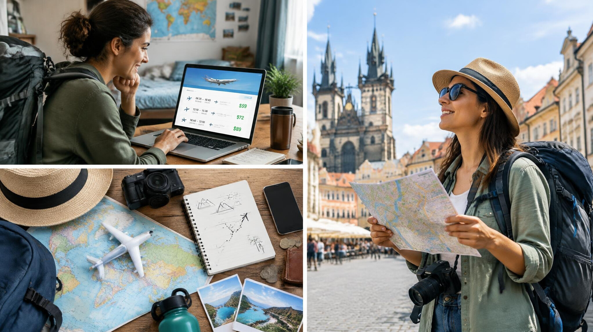 budget backpacker preparing trip