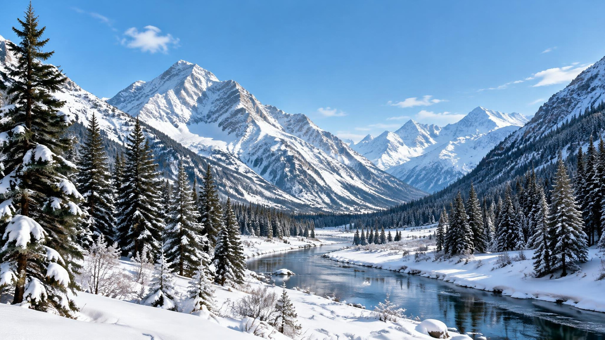 Snowy mountain landscape in winter