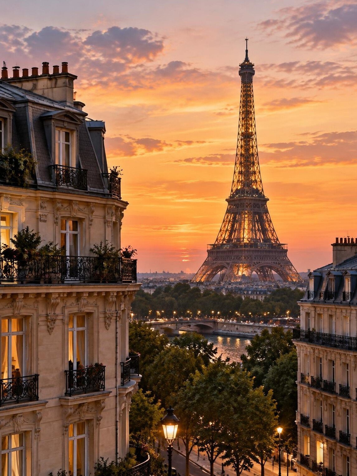 Eiffel Tower in Paris at dusk