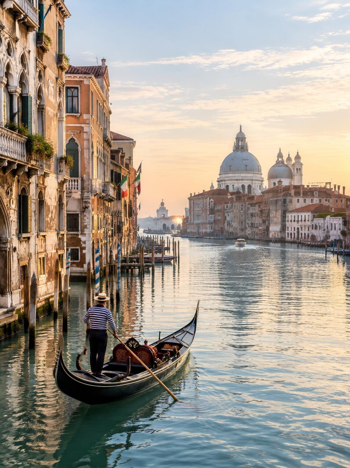 Venice canal with gondolas and historic buildings