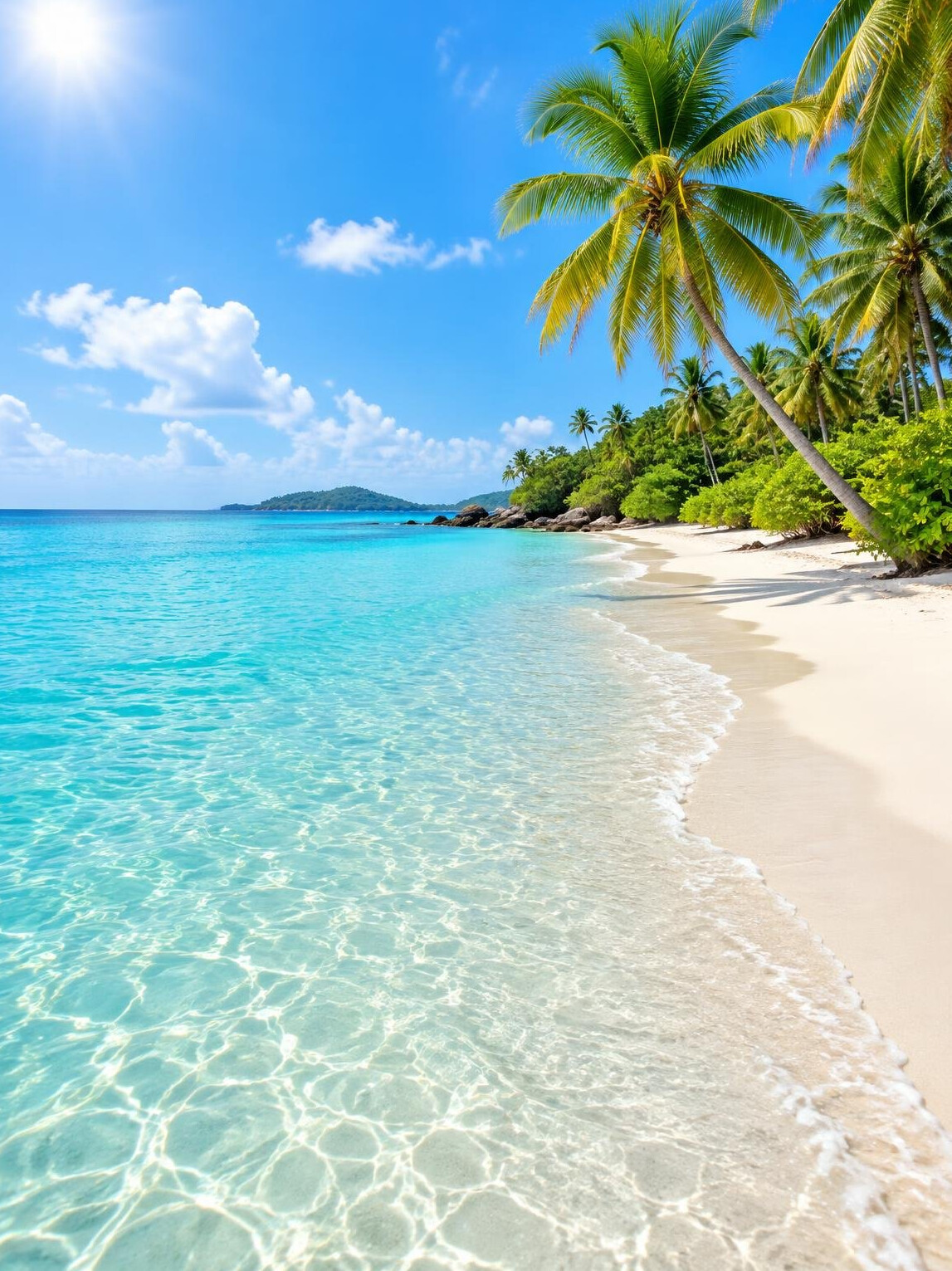 Tropical beach with clear shallow turquoise water